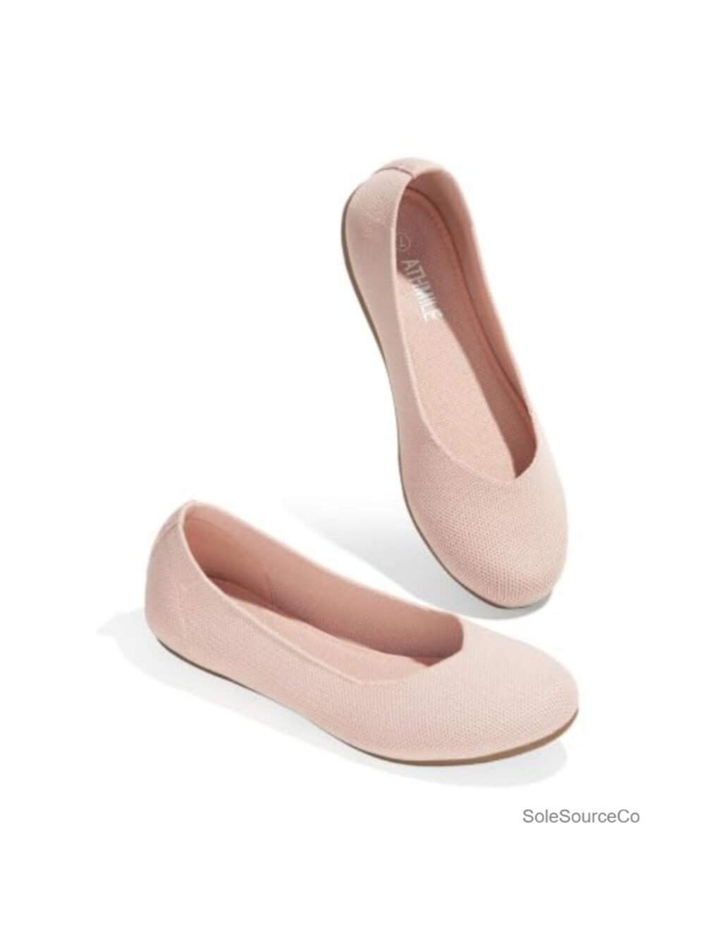 ATHMILE Women's Flat Ballet Shoes Knit Round Toe Slip-On Comfortable Walking